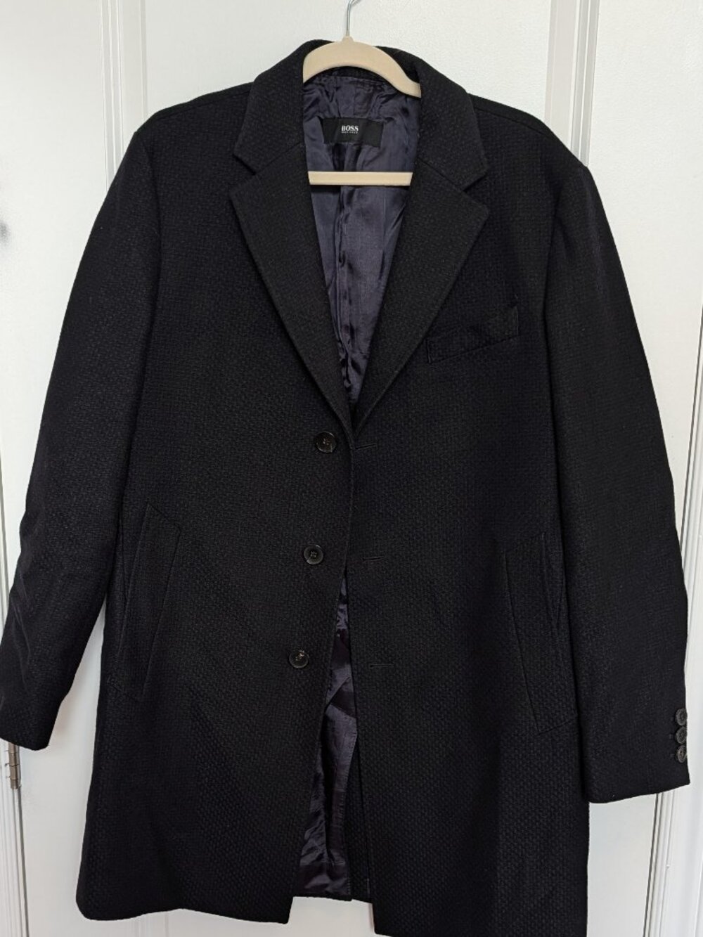 BOSS Navy Men's wool lined Jacket Fall Coat Single Breasted - LARGE